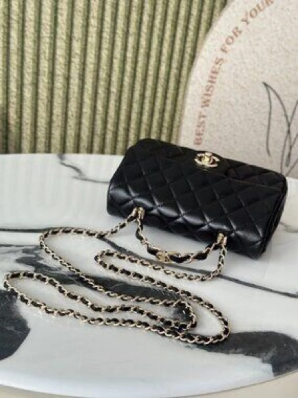 CHANEL Lambskin Mini Flap Gold Ball Crossbody Bag Black